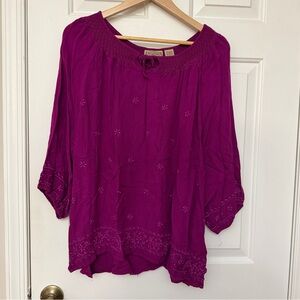 Art And Soul Magenta Embroidered Blouse